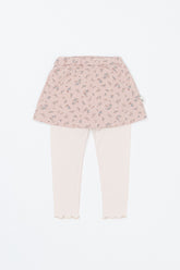 Avauma flower skirt leggings in cream pink laid flat on white background, featuring tiny floral print and soft elastic waistband